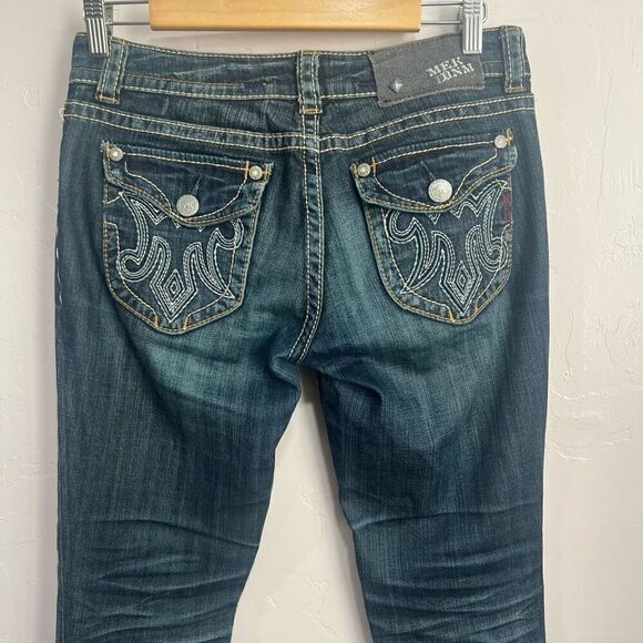MEK Denim Mazatlan Boot Cut Buckle Flap Pocket Denim Jeans 27x34 Distressed - Picture 6 of 8